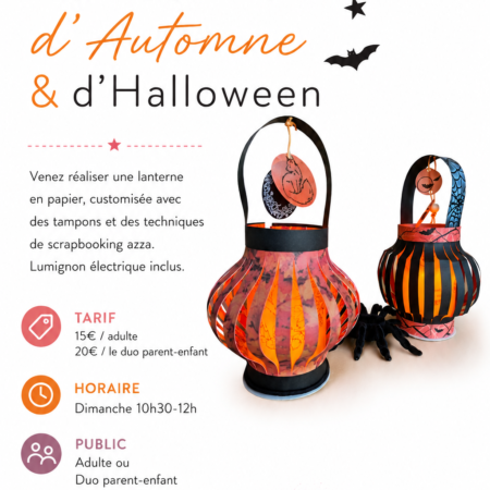 affiche pour atelier de scrapbooking lanterne Halloween au salon Miss créa par abracadascrap
