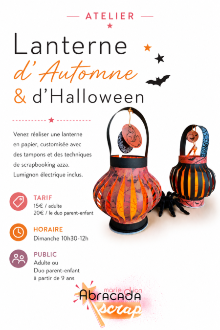 affiche pour atelier de scrapbooking lanterne Halloween au salon Miss créa par abracadascrap